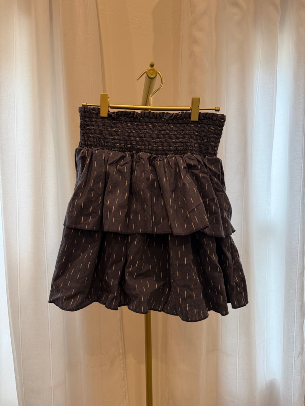 Universal Thread Black Tiered Smocked Skater Skirt with Tan Stitching